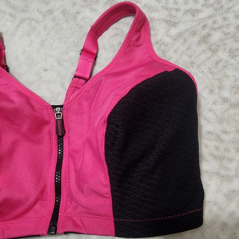 Glamorise Pink and Black Women's High-Impact Sport Bra Size 38G 1266